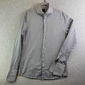 Hugo Boss Shirt Mens 15 3/4 40 Gray Striped Yacob Cuff Link Sleeve Collar Stays